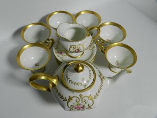 Vintage Jean Pouyat Limogies Jpl France 15 Pc Gold And Floral Tea Set Vt3165