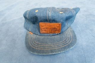 Rare Vintage Levis Denim Hat Cap Levi Strauss Leather Patch Orange Tab