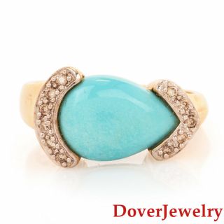 Levian Diamond Turquoise 14k Yellow Gold Cluster Ring 5.  8 Grams Nr