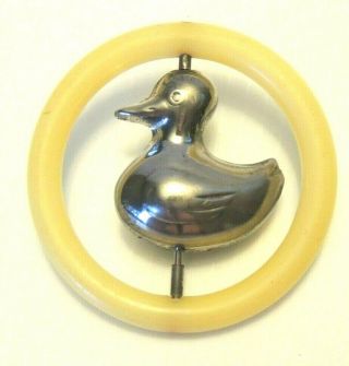 Vintage Baby Rattle Teething Ring Duck