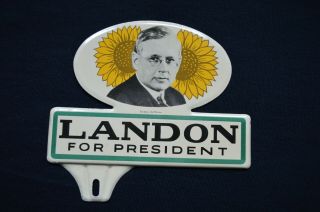Vintage Alf Landon License Plate Topper 1936 Presidential Campaign,  Cond.