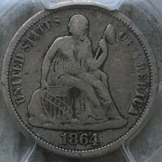 1864 P Seated Liberty Dime Civil War Philly Business Strike.  Pcgs F12.  Rare