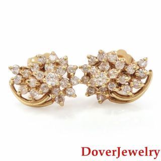 Estate Diamond 14k Yellow Gold Floral Cluster Stud Earrings Nr