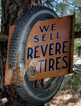 Rare Late Teens Early Twenties Revere Tires Double Sided Flange Sign