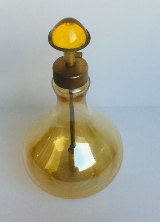 Antique 1920’s Amber Gold Vintage Glass Atomizer Perfume Bottle