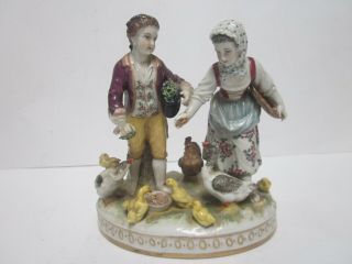 Antique Mark Aa & Crown Man & Woman Feeding Ducks And Chickens Victorian Statue