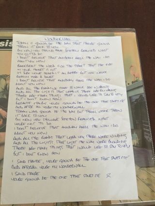 Oasis Promo Rare Handwritten Noel Gallagher Lyrics Wonderwall