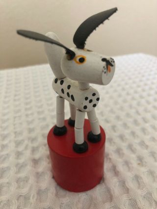 Vintage Push Puppet Collapsible Spotted Dog Wood Wooden Toy Dalmation