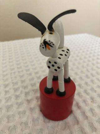Vintage Push Puppet Collapsible Spotted Dog Wood Wooden Toy Dalmation 2
