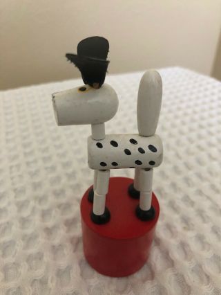 Vintage Push Puppet Collapsible Spotted Dog Wood Wooden Toy Dalmation 3
