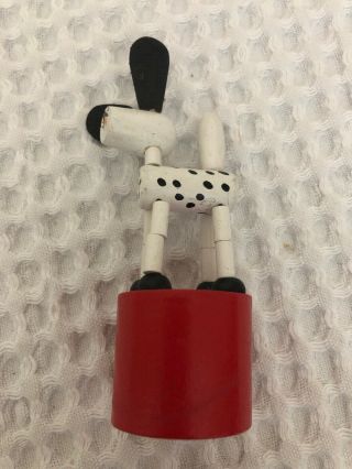 Vintage Push Puppet Collapsible Spotted Dog Wood Wooden Toy Dalmation 5