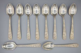 S.  Kirk & Son / Kirk Stieff Repousse Sterling Silver Teaspoons,  5 7/8 " Set Of 10