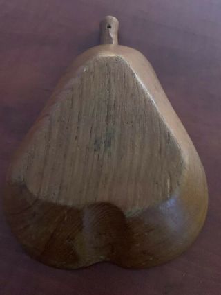 Hand Carved Pear Shaped Footed Wooden Bowl Vintage Dark Wood 4