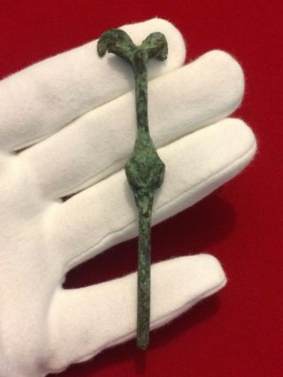 Roman Ladies Bronze Hair Pin With Ram Or Goat,  1st/2nd Century,  Ancient Jewellery