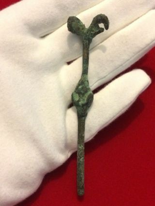 Roman Ladies Bronze Hair Pin With Ram Or Goat,  1st/2nd Century,  Ancient Jewellery 3