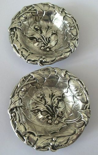 Two Rare Antique Gorham Holly Sterling Silver Condiment Dish Salt Dips