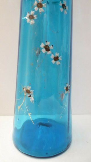 BLUE TURQUOISE VICTORIAN GLASS VASE HAND PAINTED ENAMEL FLOWER 5