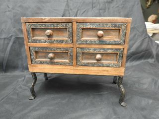 Vintage Wooden Box With 4 Drawers Jewelry Box