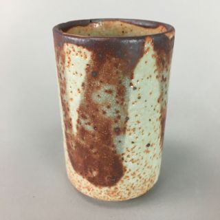 Japanese Shino Ware Ceramic Teacup Vtg Yunomi Pottery Sencha Brown Pt407