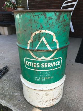 Vintage Cities Service Oil Drum Barrel Trash Can Man Gave Garage Gas Station