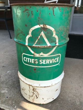 Vintage Cities Service Oil Drum Barrel Trash Can Man Gave Garage Gas Station 3