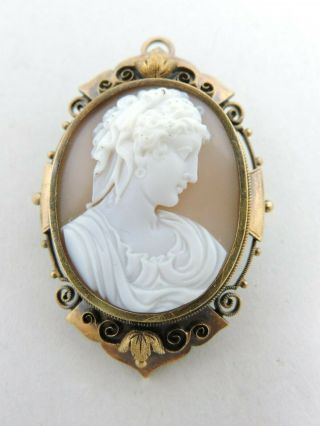 14k Vintage Victorian Era Yellow Gold Antique Locket With A Shell Cameo Pendant