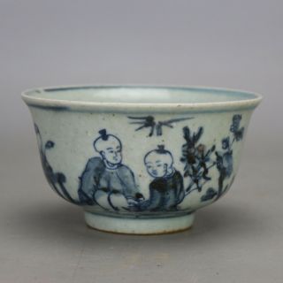 China Old Hand - Carved Porcelain Blue & White Yingxiwen Pattern Small Bowl B02