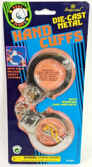 Vintage Imperial Die Cast Metal Handcuffs With Keys & Safety Release
