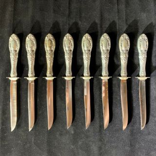 Rare Set Of 8 Towle Sterling Silver King Richard Steak Knife Knives W/ Bolster