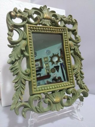 Vintage Victorian Enesco Frame Resin Mirror 9 " X 12 " Antique Green Gilded Gold