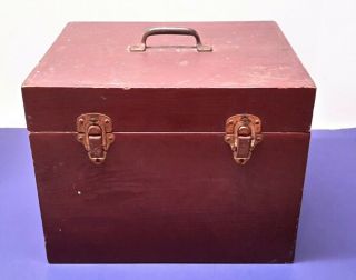 Antique Vintage Wooden Storage Box Wood Case With Metal Handle And Double Latch