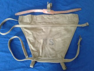 Ww2 Us Army Haversack M1928 Pack Tail Piece Carrier & Leather Strap Dated 1942