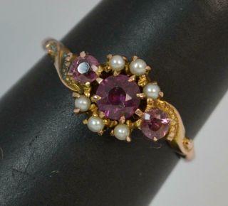 Victorian 9ct Rose Gold Ruby And Pearl Cluster Ring C1890 T0398