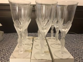 Faberge Kissing Doves Water Goblet Glasses Set Of 9 France Vintage Crystal