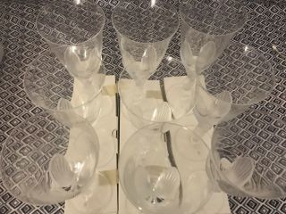 Faberge Kissing Doves Water Goblet Glasses Set of 9 France Vintage Crystal 2