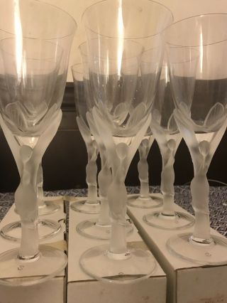 Faberge Kissing Doves Water Goblet Glasses Set of 9 France Vintage Crystal 3