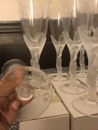 Faberge Kissing Doves Water Goblet Glasses Set of 9 France Vintage Crystal 4