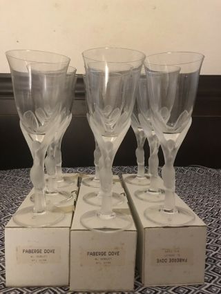 Faberge Kissing Doves Water Goblet Glasses Set of 9 France Vintage Crystal 5