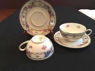 Bavaria Germany U.  S.  Zone 2 Vintage Tea Cups & Saucers Gilt Trim Floral pattern 3