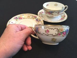 Bavaria Germany U.  S.  Zone 2 Vintage Tea Cups & Saucers Gilt Trim Floral pattern 4
