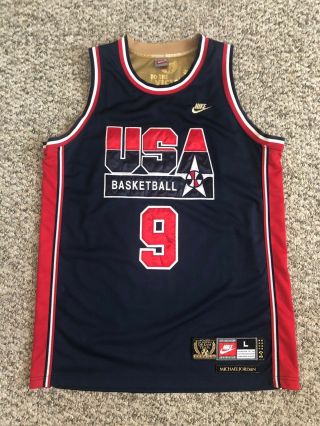 Vintage Authentic Michael Jordan Nike Usa Olympic Dream Team Blue Jersey 48 L