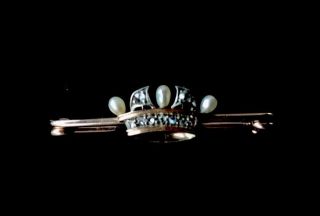 Antique 15ct Rose Gold Diamond & Pearl CROWN Brooch Pin 2