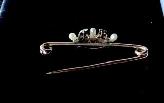 Antique 15ct Rose Gold Diamond & Pearl CROWN Brooch Pin 4
