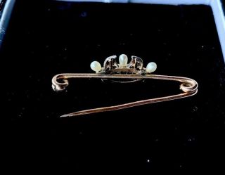 Antique 15ct Rose Gold Diamond & Pearl CROWN Brooch Pin 5