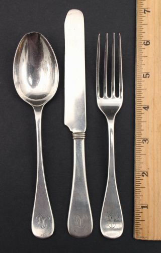 3 Pc Antique Tiffany & Co Sterling Silver Personal Flatware Set Fork Knife Spoon