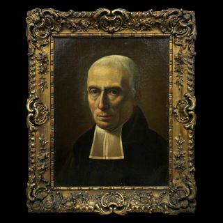 Antique 18th Century Life - Size Portrait Painting Of A Clergyman– Dark & Menacing