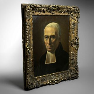 Antique 18th century life - size portrait painting of a clergyman– dark & menacing 7