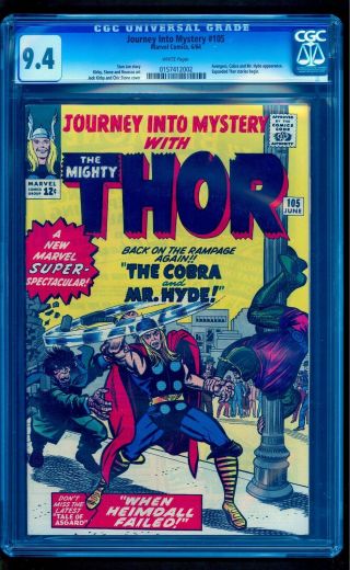 Journey Into Mystery 105 Cgc 9.  4 White Pgs Very Rare 1964 Thor Cobra Mr Hyde