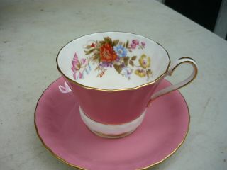 Vintage Aynsley Pink Tea Cup And Saucer Flower Bouqet Gold Gilt
