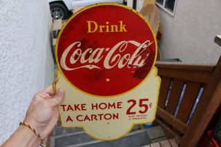 Vintage DRINK COCA COLA COKE TAKE HOME A CARTON SODA ADVERTISING SIGN 5
